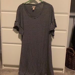 Striped ruffle sleeve T-shirt dress